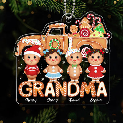 Grandma Christmas Truck Gingerbread Kids Personalized Acrylic Ornament