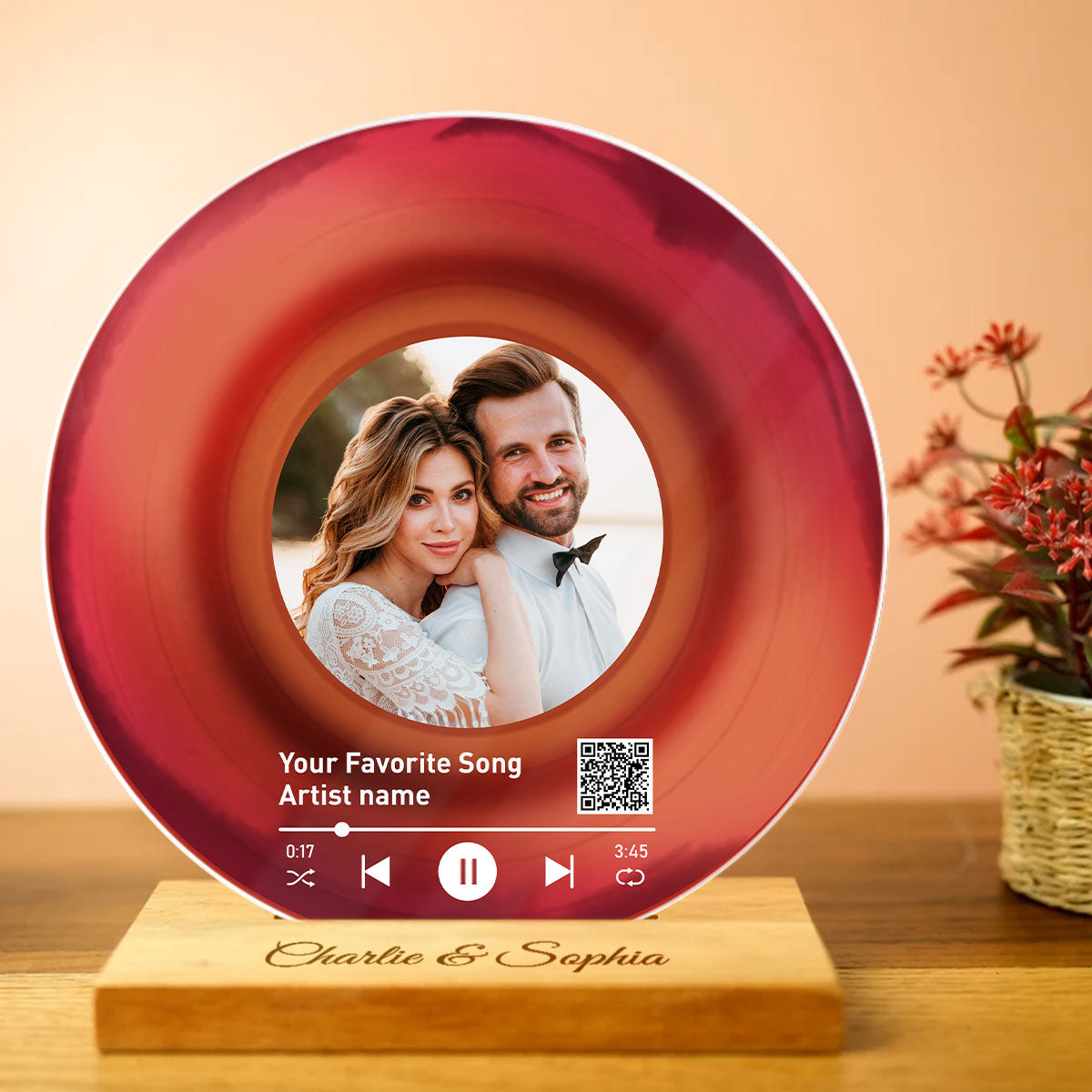 Personalized Vinyl Record with Photo, Scannable QR Code Acrylic Song Plaque, Anniversary  Birthday Gift for Her Him