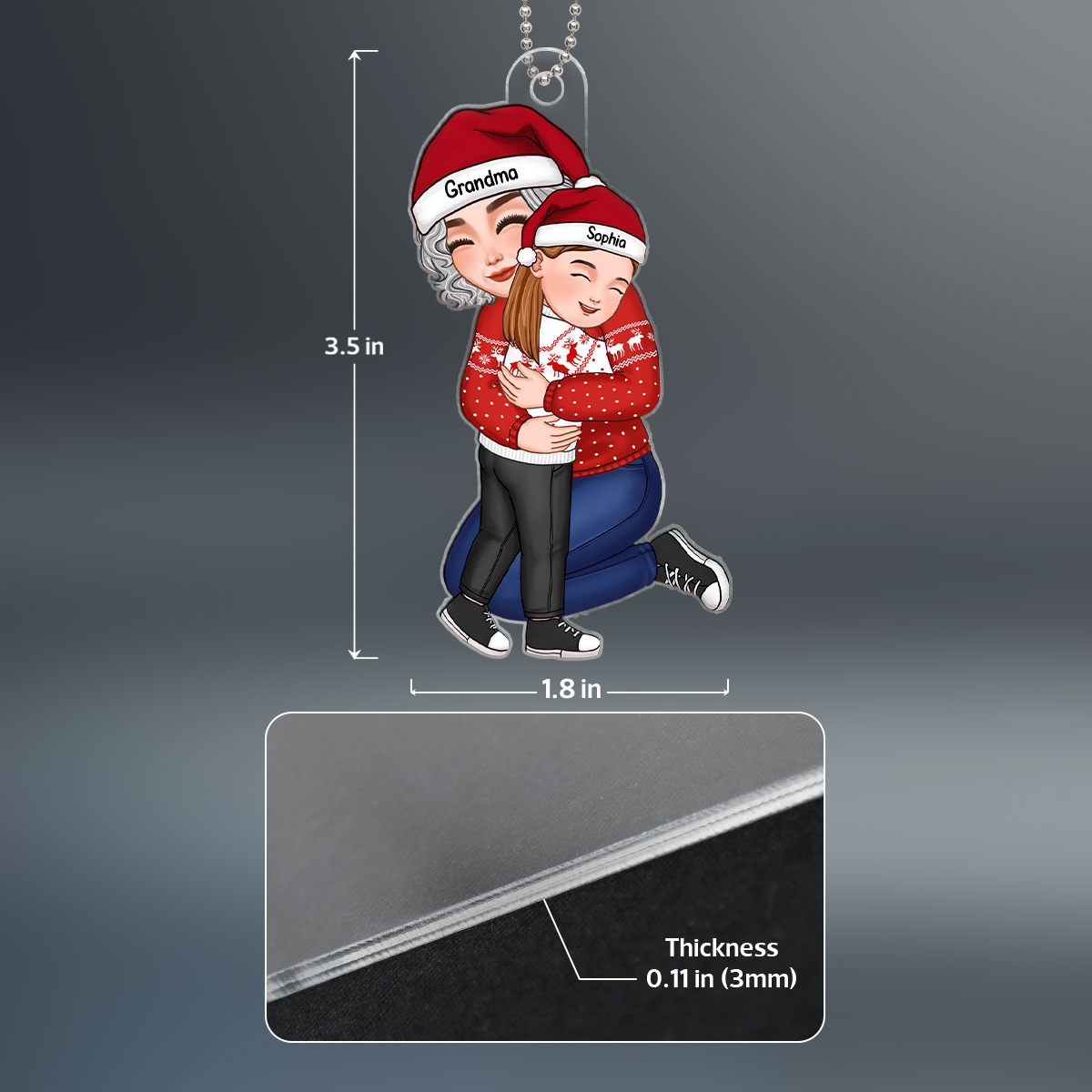 Cute Grandma Hugging GrandKid - Personalized Acrylic Ornament - Gift For Granddaughter, Grandson