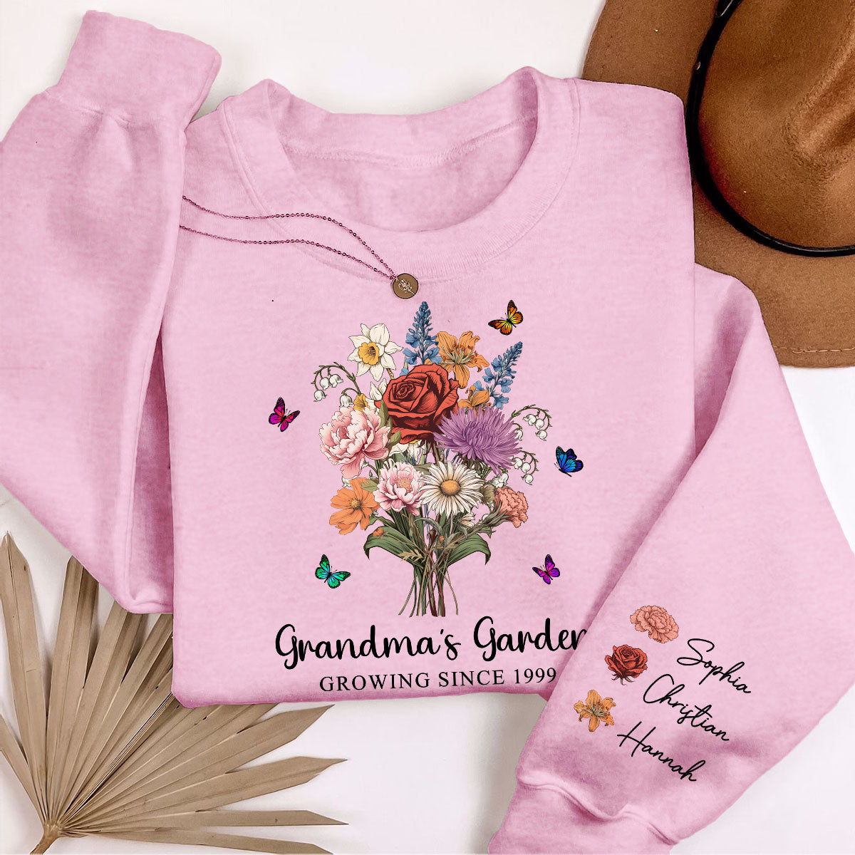 Grandma‘s Garden Vintage Birth Month Flowers Bouquet Personalized Sleeve Printed Sweatshirt