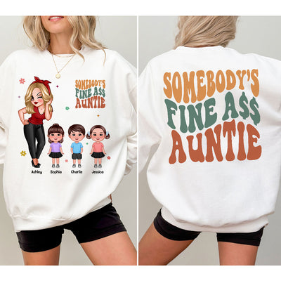 Somebody‘s Fine Grandma Mom Auntie Pretty Woman With Grandkids Personalized Double Sided Sweatshirt