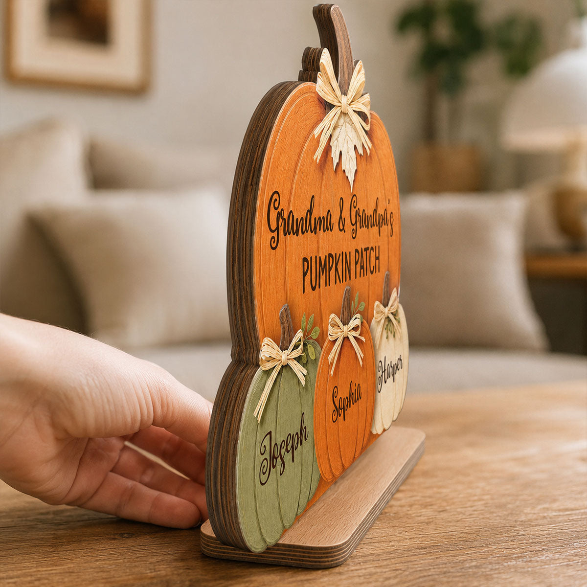 Grandma & Grandpa's Pumpkin 2D Flat Printed - Personalized 2-Layered Wooden Plaque - Fall Season Decor For Grandparents