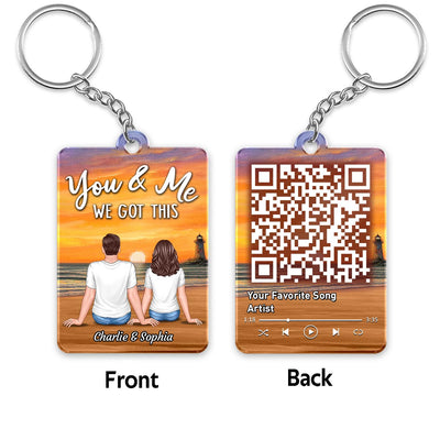 Couple Watching Sunset On Beach Favorite Song QR Code Personalized Acrylic Keychain