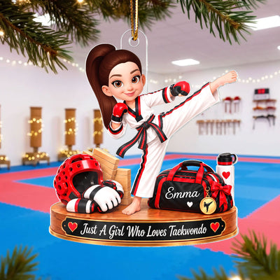 Just a Girl Who Loves Taekwondo - Personalized Acrylic Ornament - Christmas Gift for Daughter,Granddaughter
