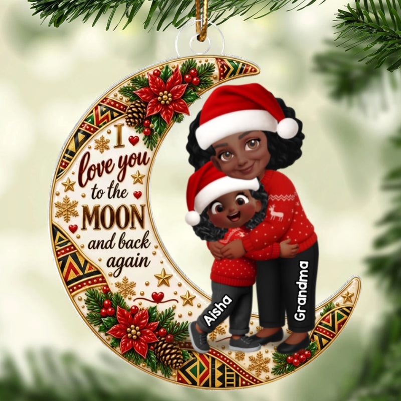 Tribal Pattern Christmas Grandma Grandkid Love You To The Moon And Back - Personalized Acrylic Ornament - Sentimental Meaningful Gift For Grandma, Grandkids, Grandsons, Granddaughters