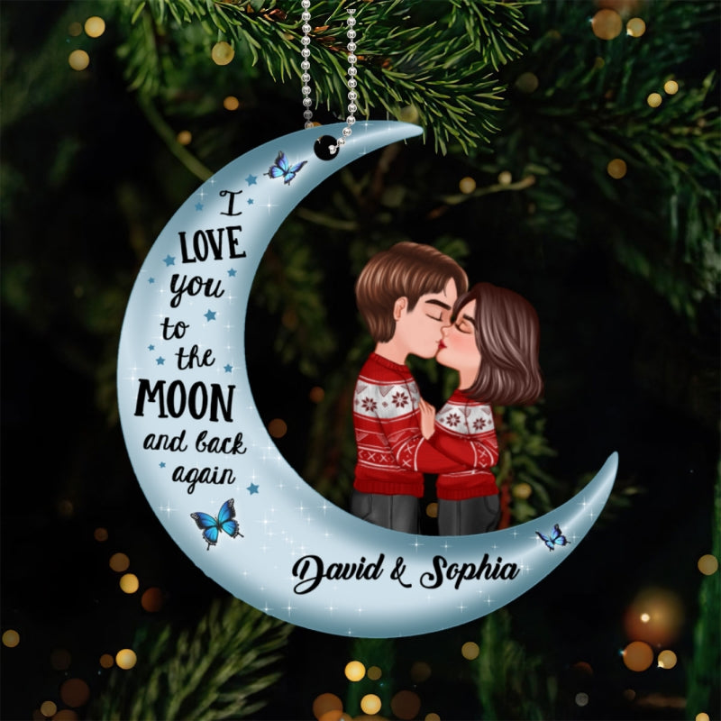 Doll Couple Kissing On Moon Gift For Him Personalized Acrylic Ornament