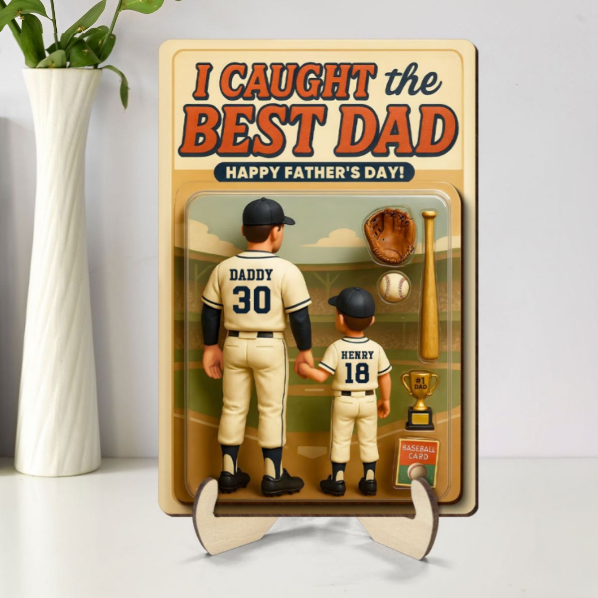 We Caught the Best Dad Baseball Custom Figure Personalized 2-Layered Wooden Plaque, Father's Day Gift for Dads