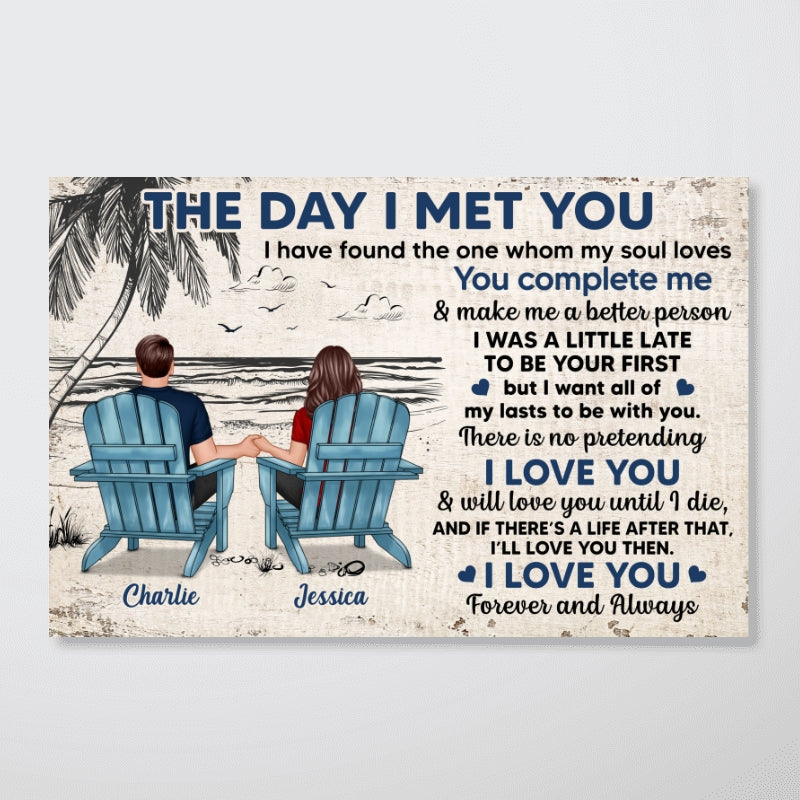 Couple Back View Beach Outline Sketch Personalized Horizontal Poster