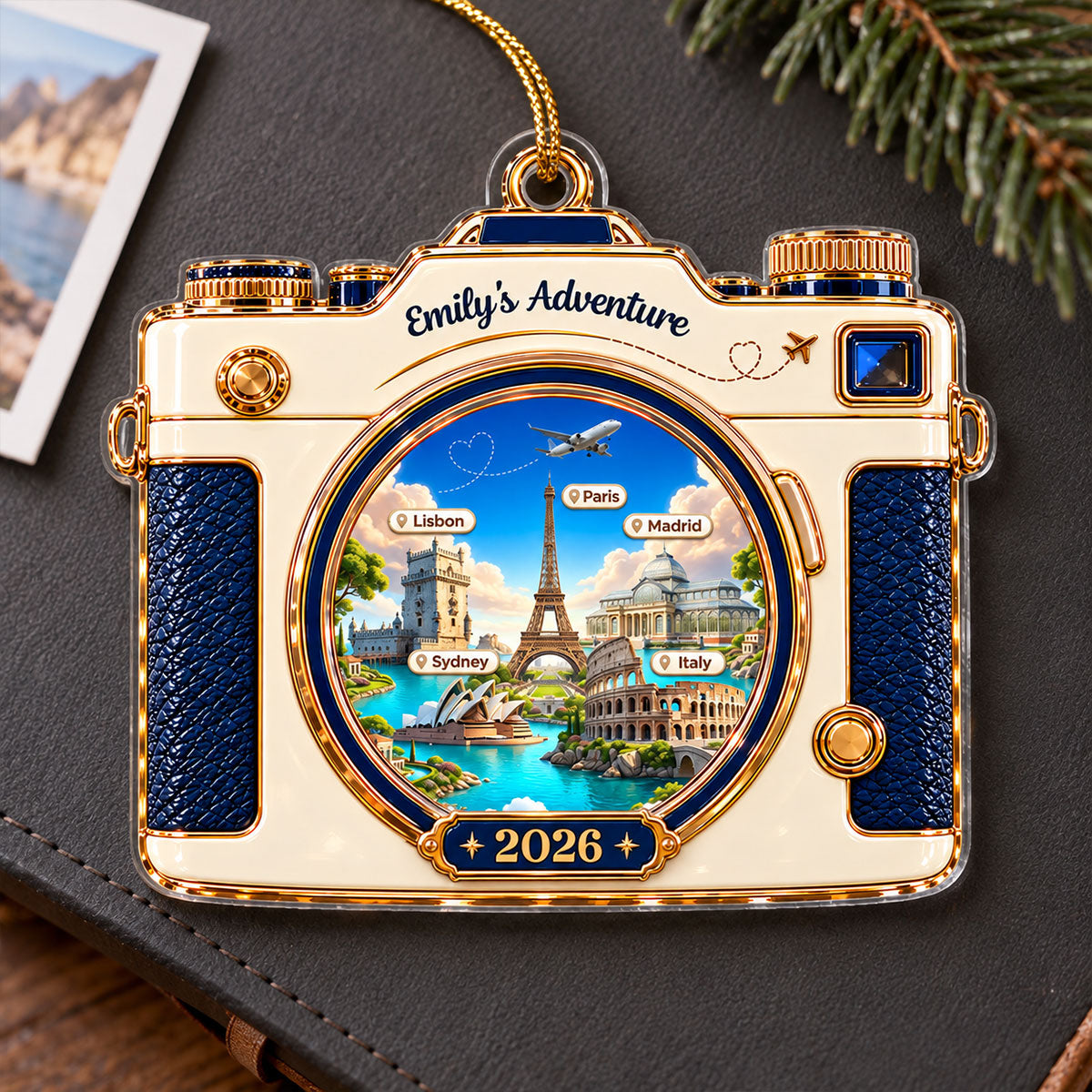 Travel Destination Landmarks Camera Lens 2D Flat Printed - Personalized Acrylic Ornament - Traveling Destination Keepsake, Christmas Gift For Traveling Lovers