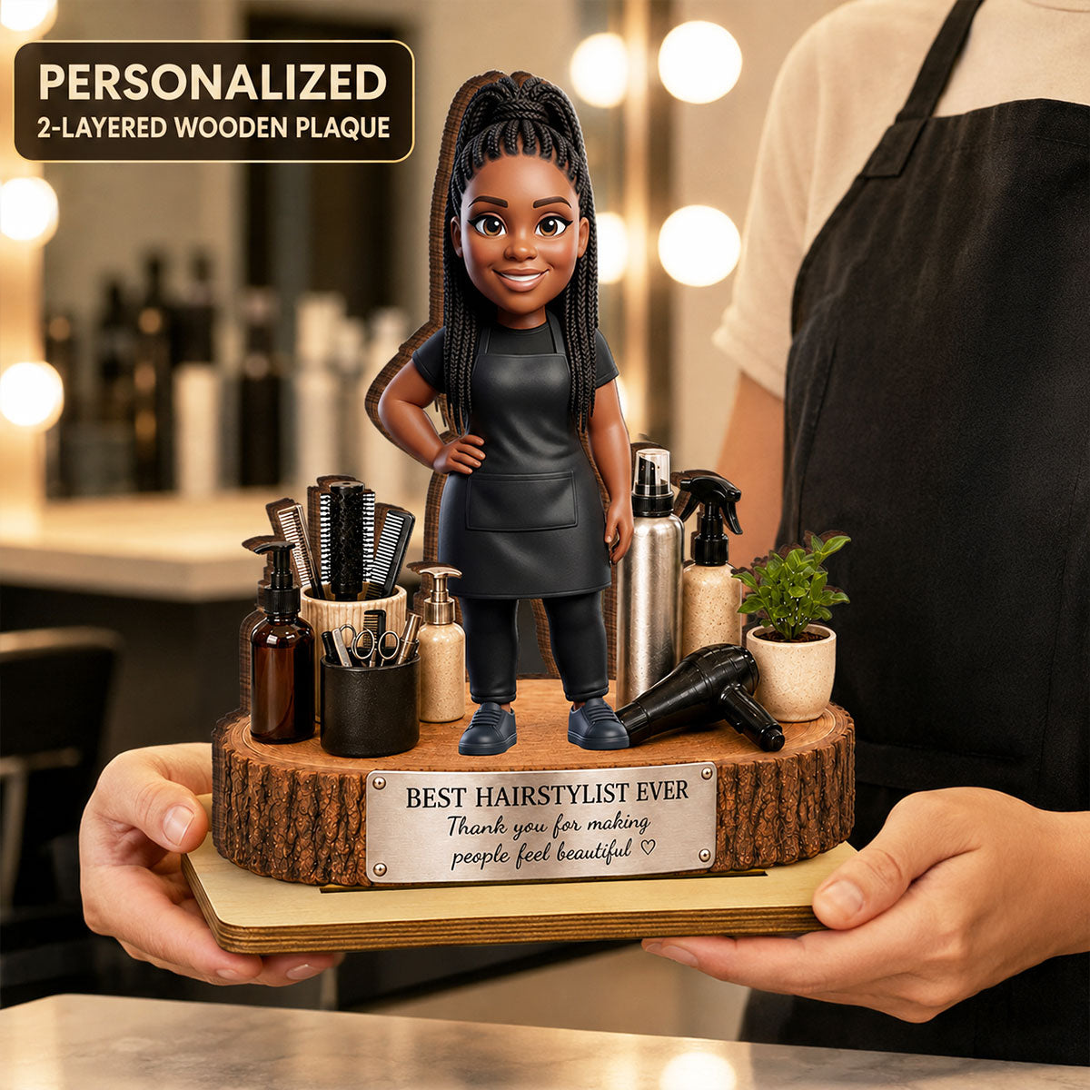 Hairstylist Custom Portrait from Photo - Personalized 2-Layered Wooden Plaque - Gift for Her, Salon Decor Gift