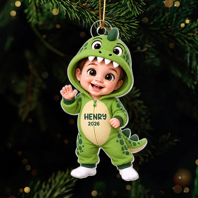 Cute Cartoon Kid With Dinosaur Costume - Personalized Acrylic Ornament - Christmas Gift For Boys, Girls