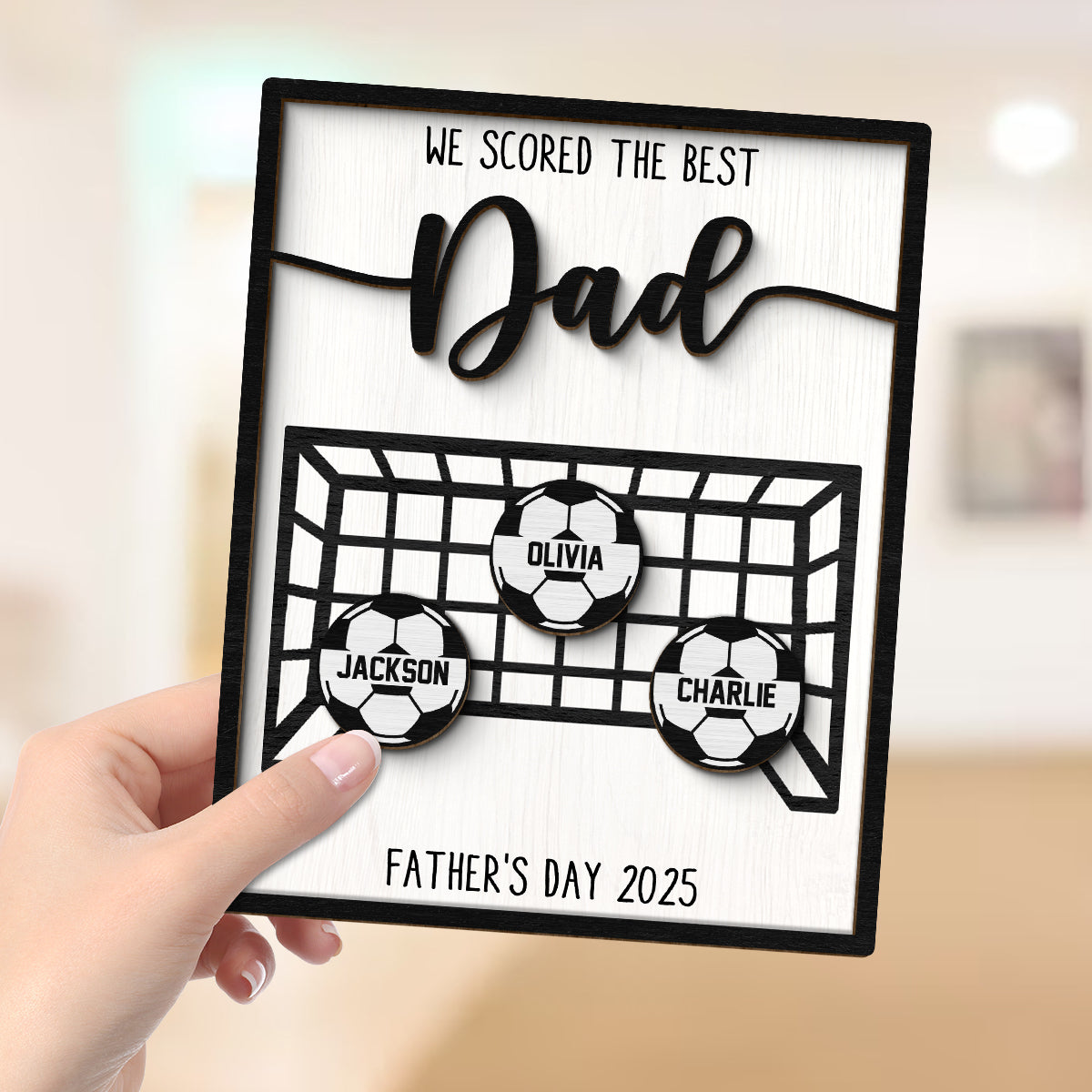 We Scored the Best Dad Personalized 2-Layered Wooden Plaque, Father's Day Gift for Soccer Dad