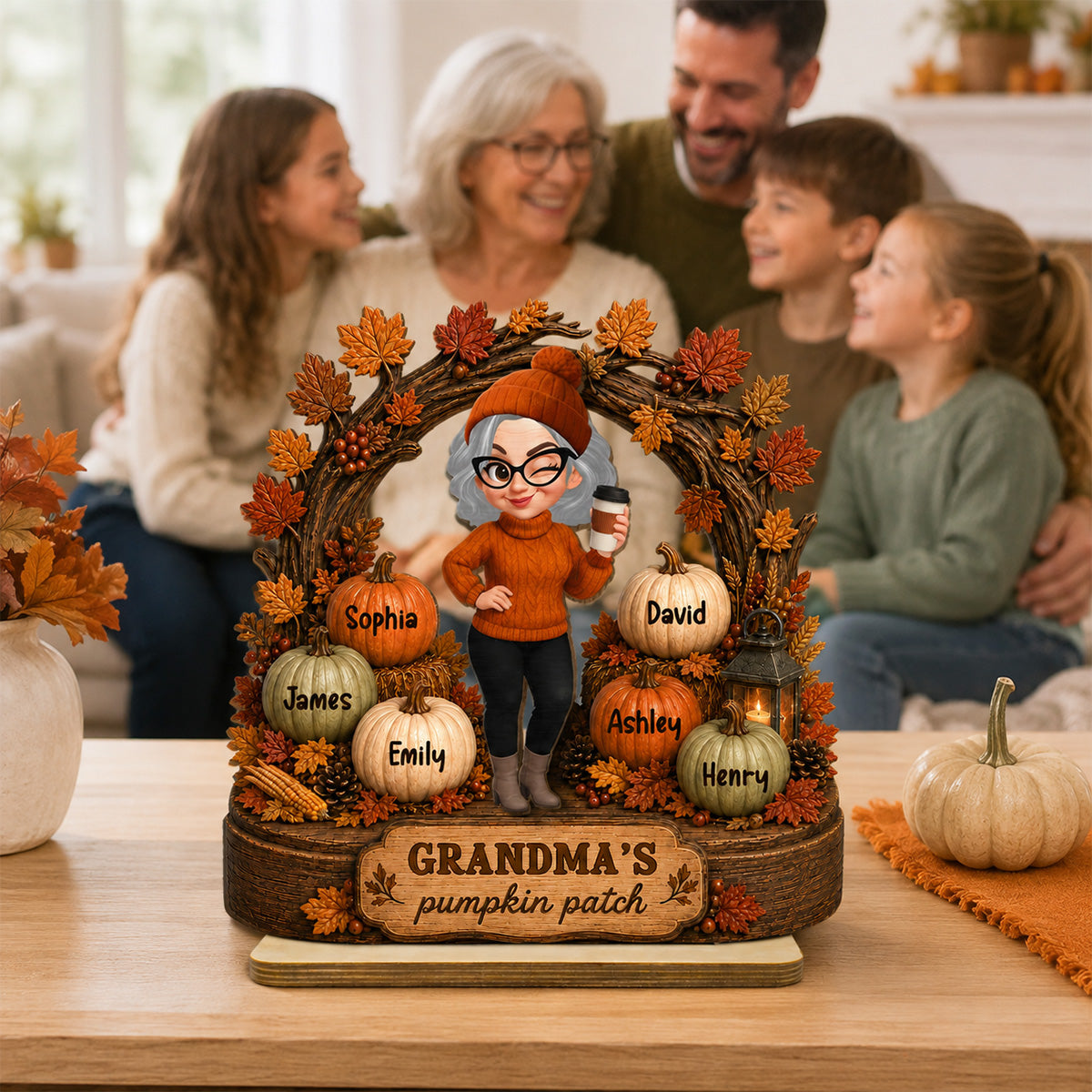 Grandma's Pumpkin Patch Fall Tree Arch - Personalized 2-Layered Wooden Plaque - Cozy Fall Decor for Grandma