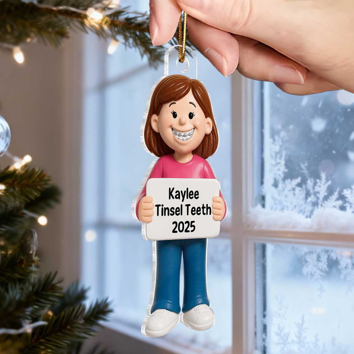 3D Effect Kids Braces Teeth Smile - Personalized Acrylic Ornament - Unique Christmas Keepsake For Boy Girl With Braces