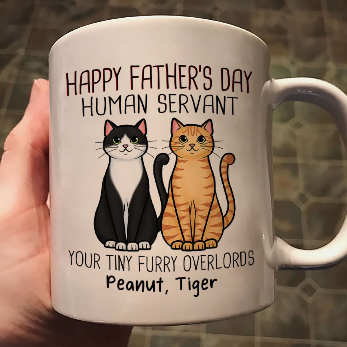 Cute Sitting Cats Happy Father‘s Day Human Servant Personalized Mug