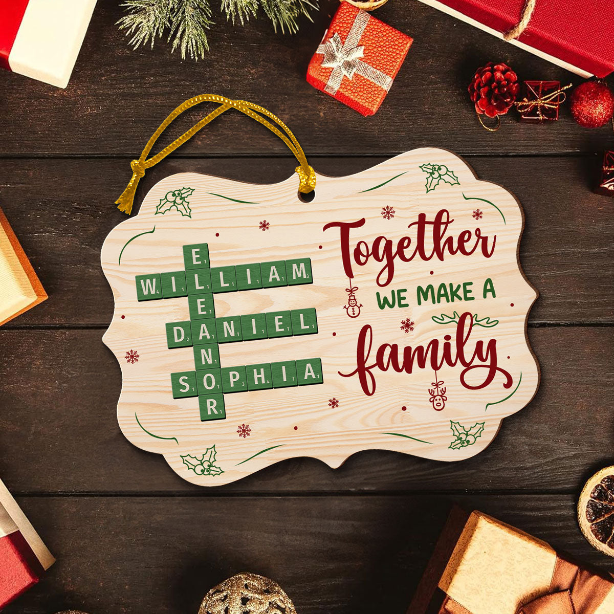 Together We Make A Family Crossword Puzzle Personalized Wooden Ornament, Christmas Gift for Husband Wife, Daughter Son, Grandma Grandpa