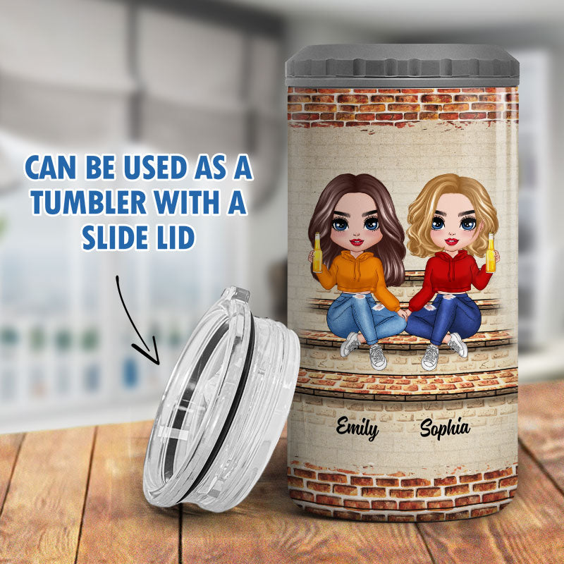 Doll Besties Brick Wall Background Personalized 4 In 1 Can Cooler