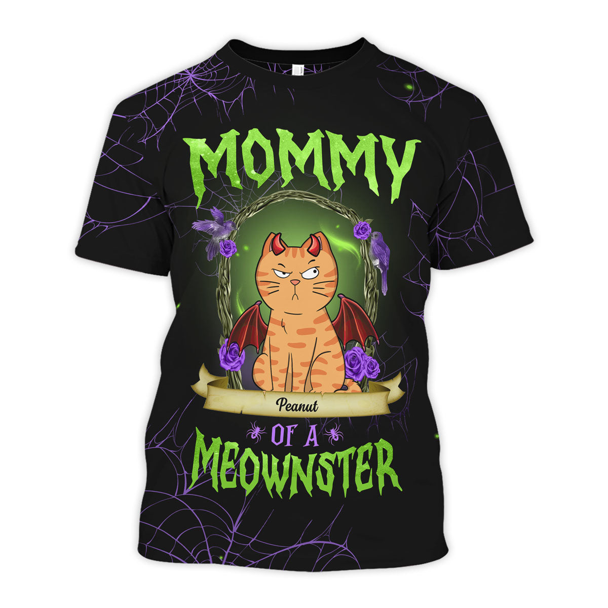Halloween Purple And Green Theme Mommy Of The Monsters Cats Personalized 3D Shirt