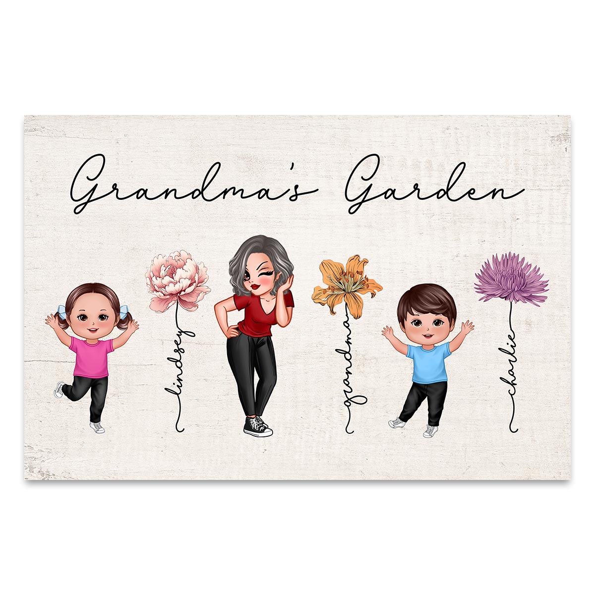 Happy Grandkids Sassy Grandma Garden Vintage Birth Month Flowers Mother‘s Day Gift Personalized Horizontal Poster