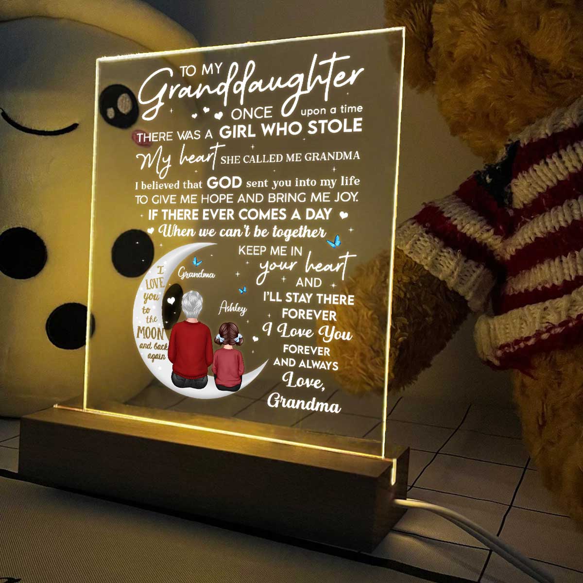 To My Granddaughter Grandma Personalized LED Night Light, Acrylic LED Lamp