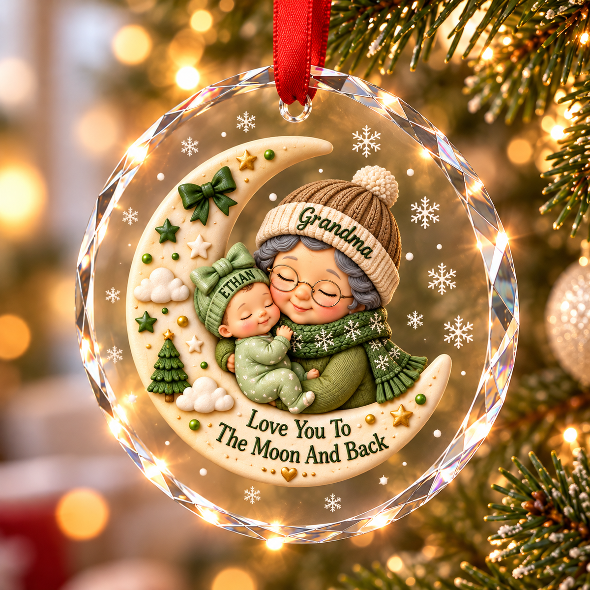 First Christmas as Grandma Love to the Moon and Back - Personalized Glass Ornament - Christmas Gift for Grandma