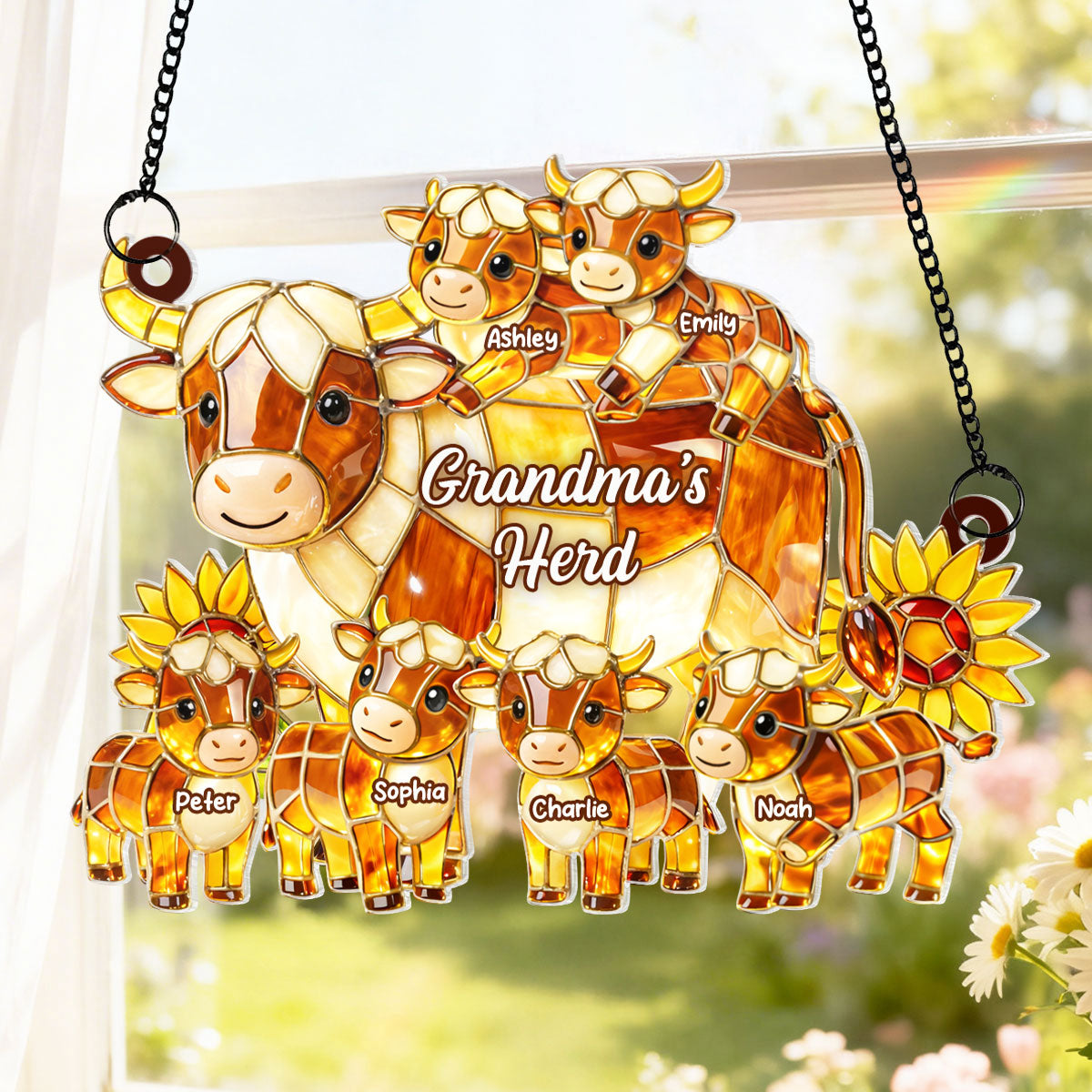 Grandma Mom's Herd - Personalized Suncatcher - Heartfelt Mother's Day Gift for Mom, Grandma, Wife