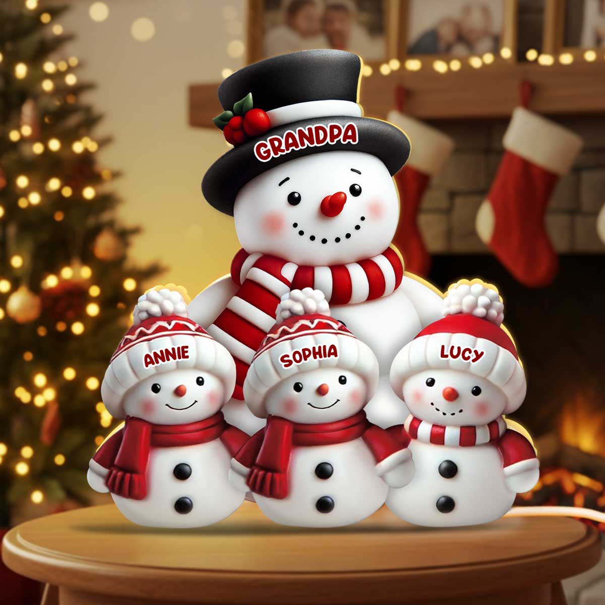 3D Effect Cute Snowman - Personalized Light Box - Christmas Decor For Family, Grandma, Grandpa