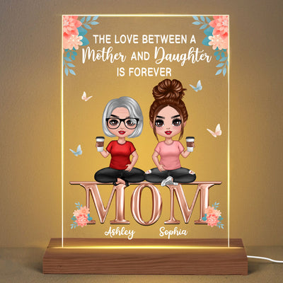 Doll Mother Daughters Sitting On Word Flower Personalized Acrylic LED Night Light