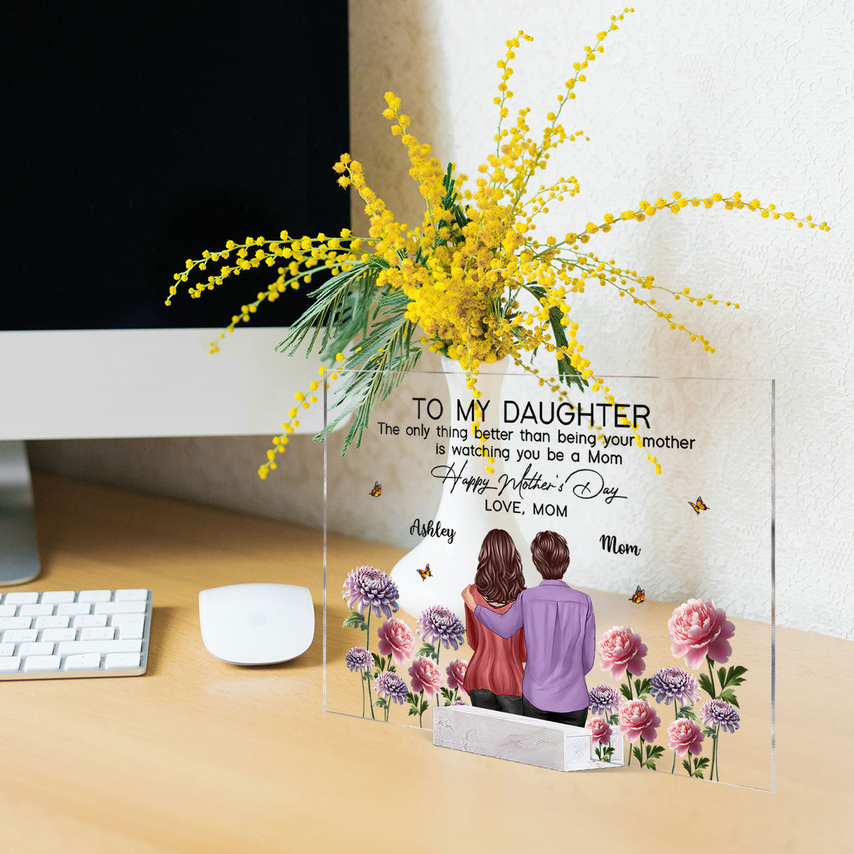 To My Daughter From Mom Happy Mother's Day Birth Flower - Personalized Acrylic Plaque - Heartfelt Gift For Daughter