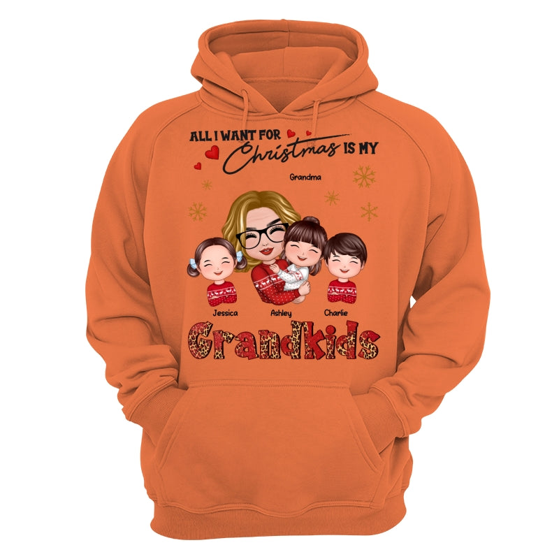 Leopard Christmas Doll Grandma Hugging Kid All I Want For Christmas Is My Grandkids Personalized Shirt