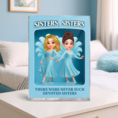 Pretty Cartoon Sisters Besties Blue Dress Toy Box Figure Style Personalized Acrylic Block Plaque