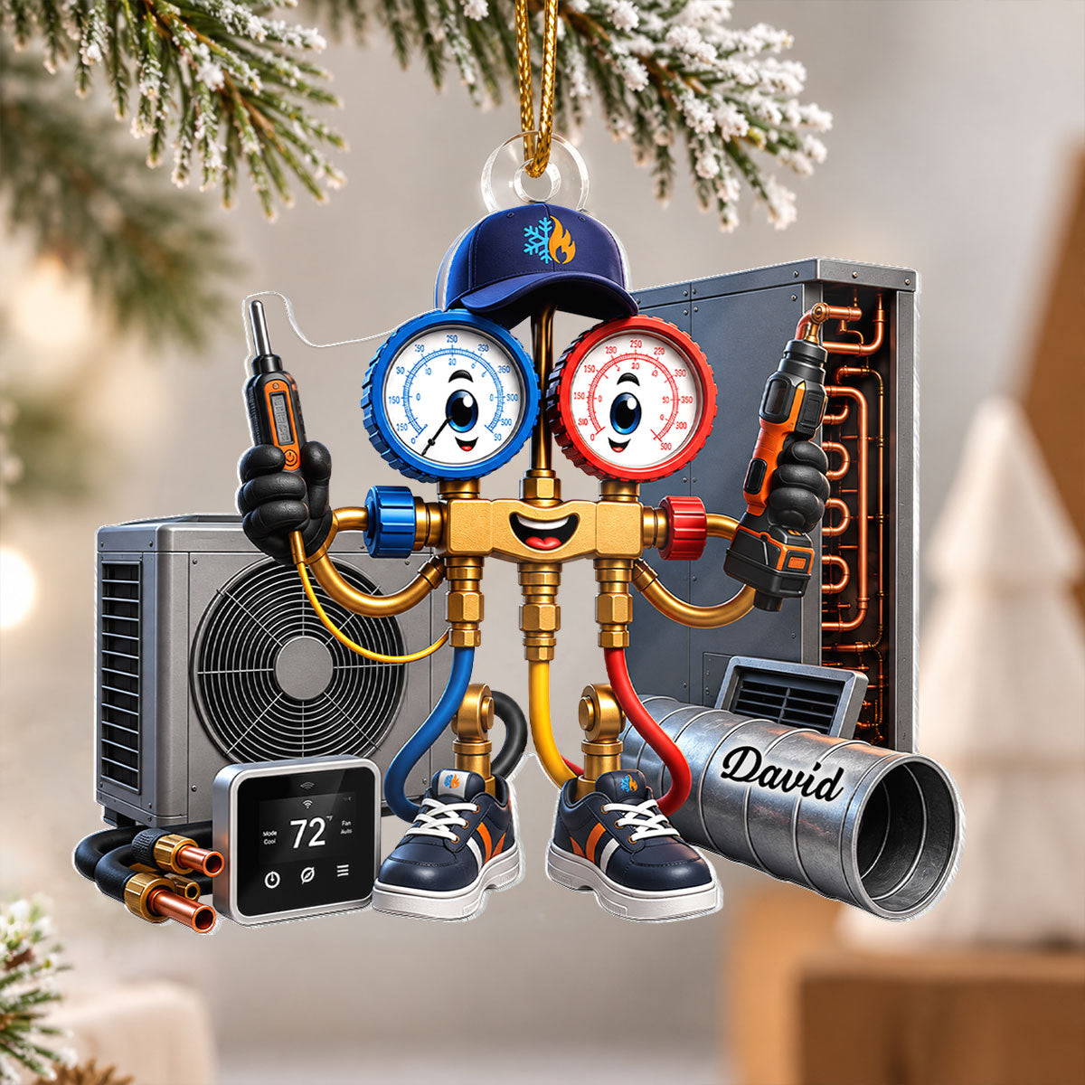Christmas HVAC Unit - Personalized Acrylic Ornament, Custom AC Technician Gift, Funny Electrician Holiday Decor