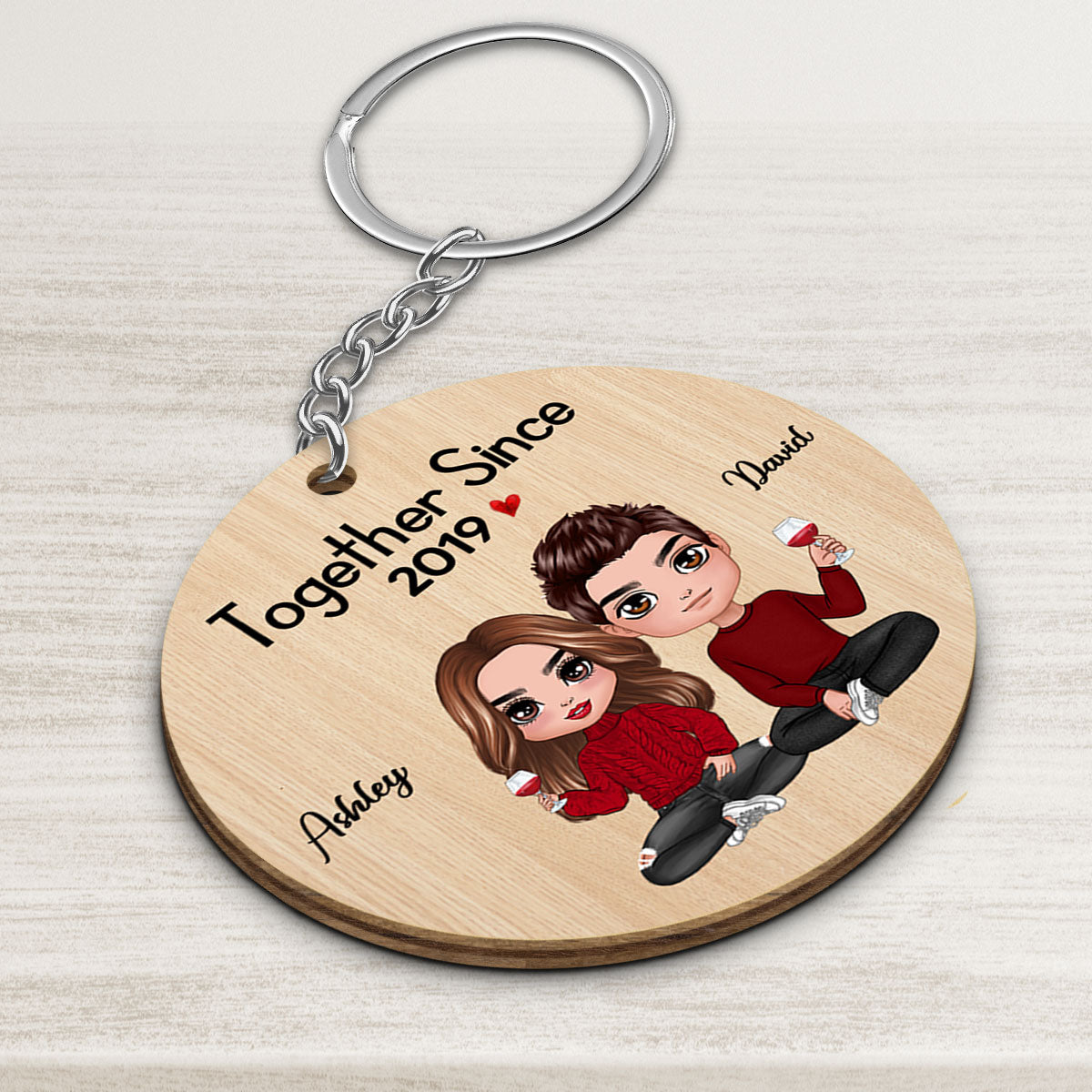 Doll Couple Sitting Together Since Gift For Him For Her Personalized Wooden Keychain