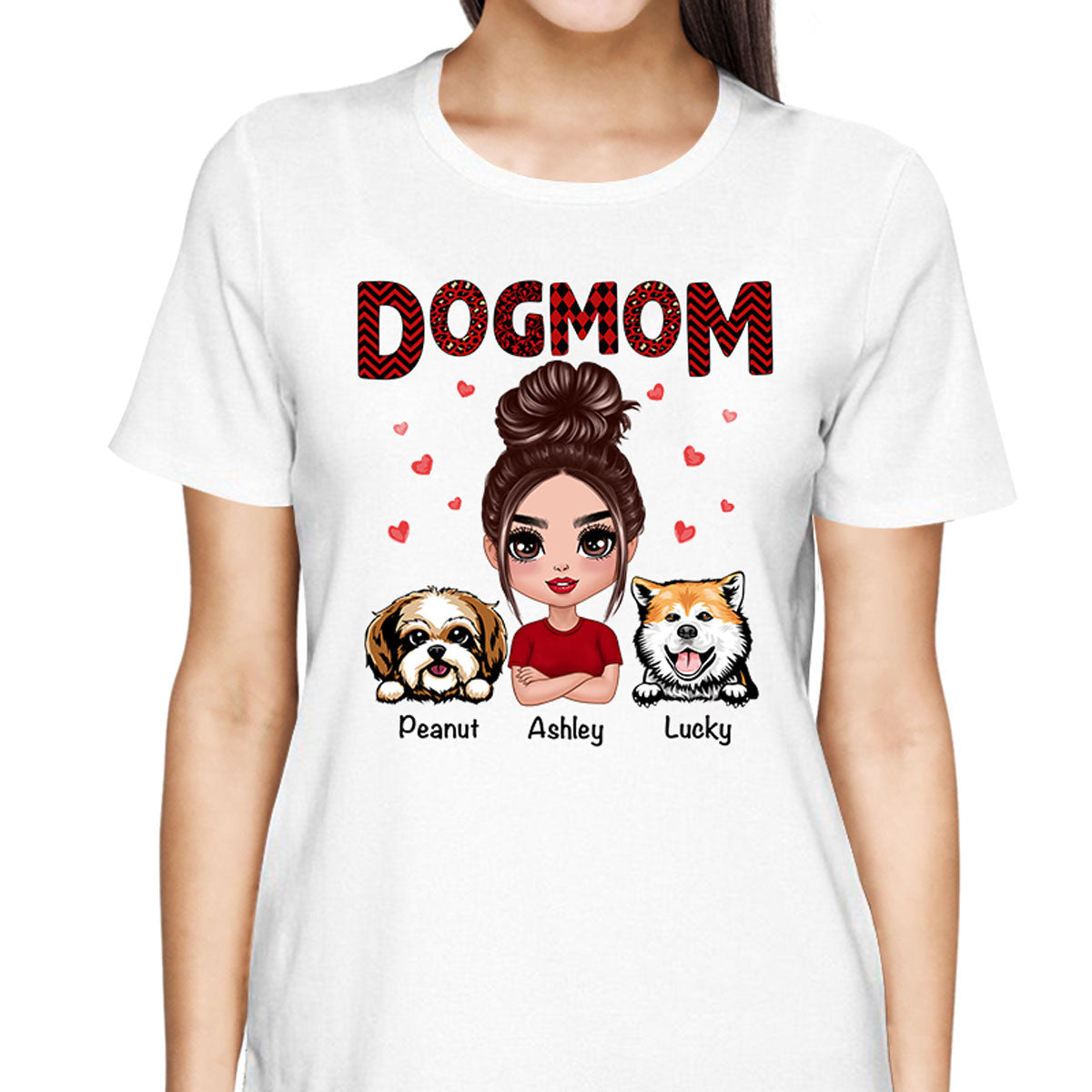 Doll Dog Mom Red Pattern Personalized Shirt