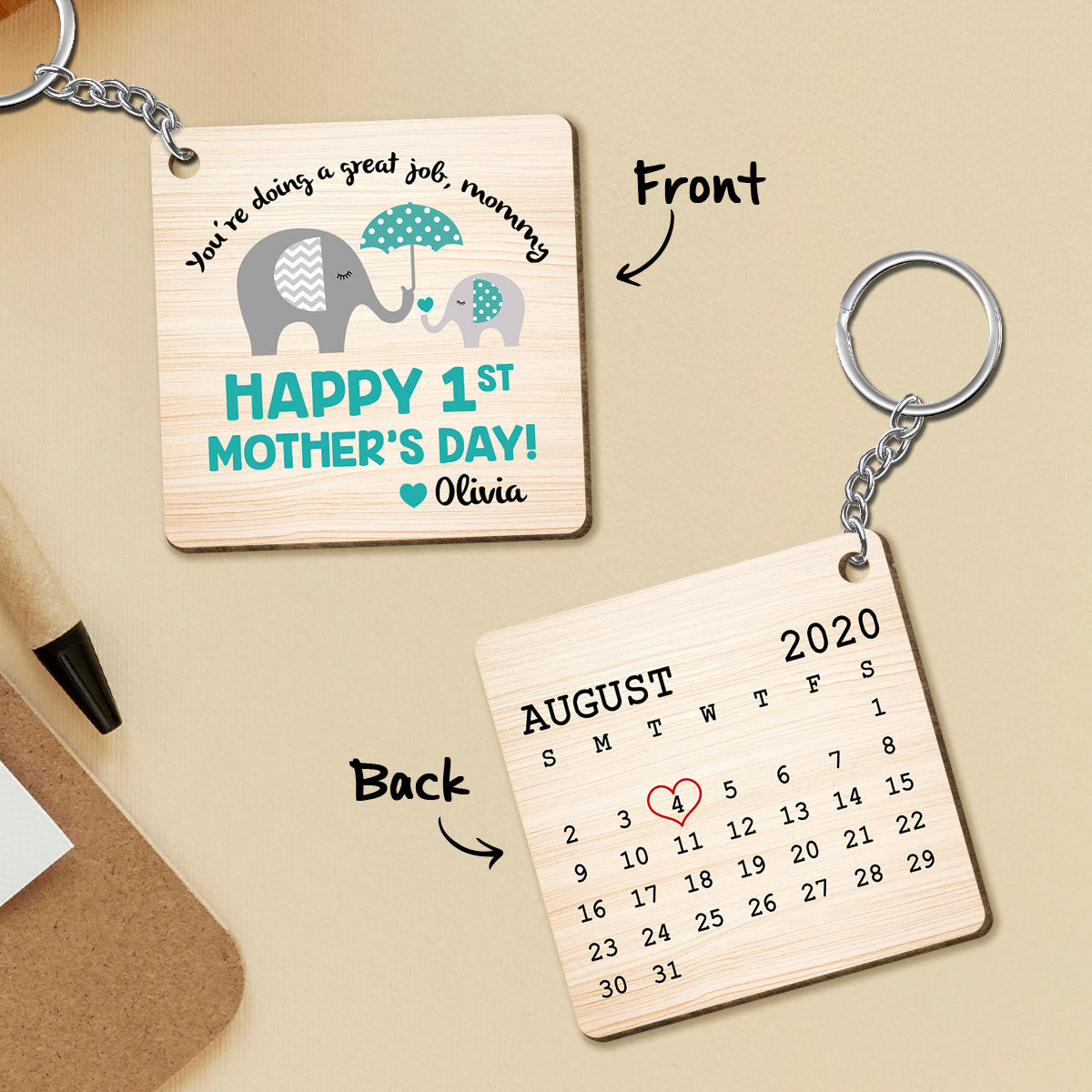 Great Job Mommy Mother‘s Day Gift New Born New Mom Personalized Wooden Keychain