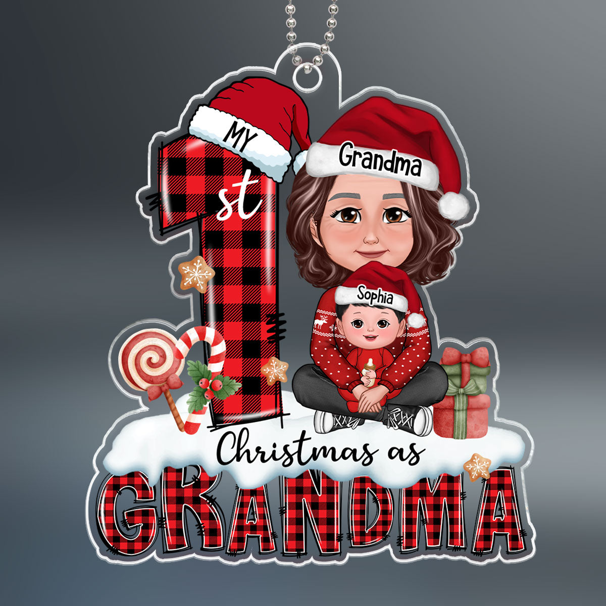 My First Christmas As Grandma Woman Kid Crossed Legs Personalized Acrylic Ornament