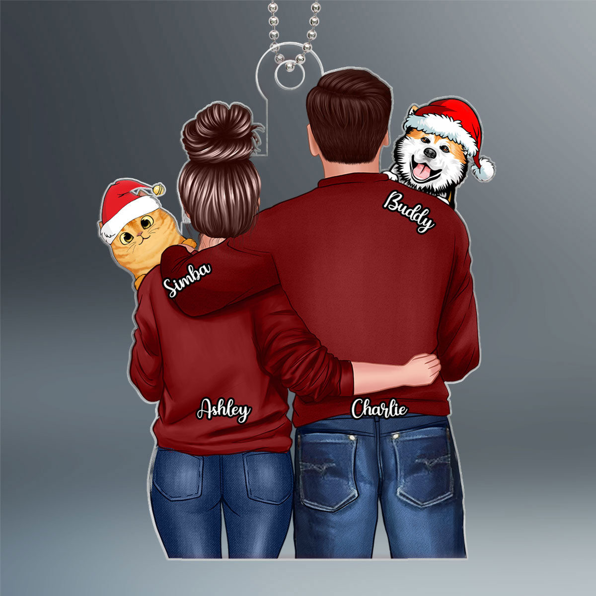 Couple Hugging Dogs Cats Personalized Acrylic Ornament