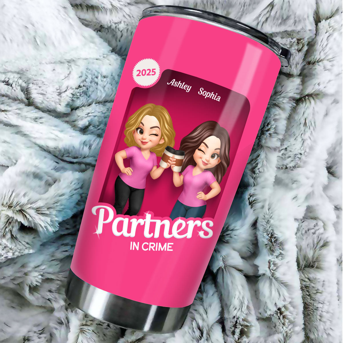 Besties Partner In Crime Pink 3D Effect Action Figure - Personalized Tumbler