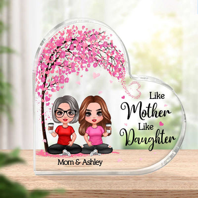 Doll Mom And Daughters Sons Sitting Under Pink Heart Tree Personalized Heart Acrylic Plaque