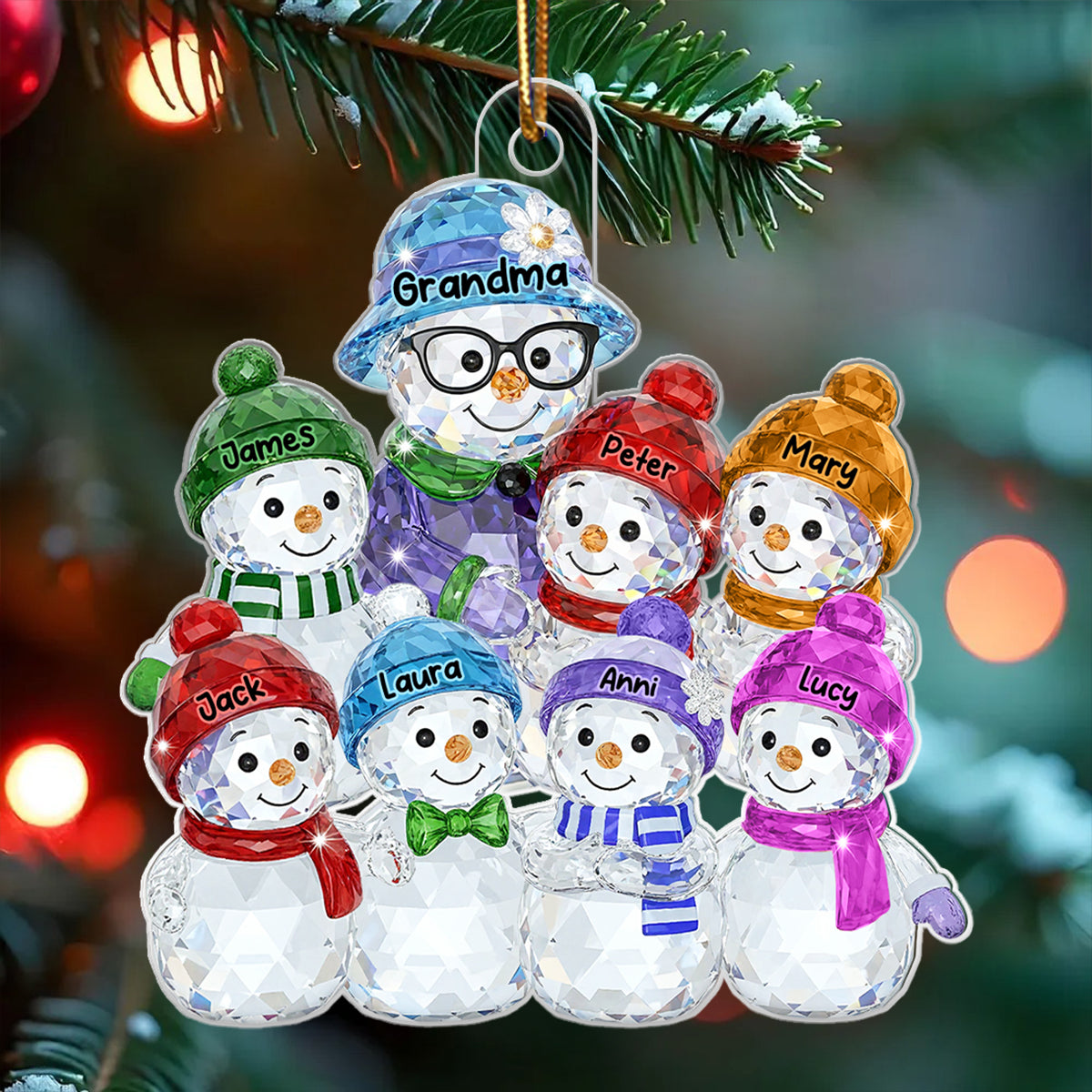 Grandma Hugging Grandkids Pattern Crystal - Personalized Acrylic Ornament - Heartwarming Christmas Gift For Grandma, Family