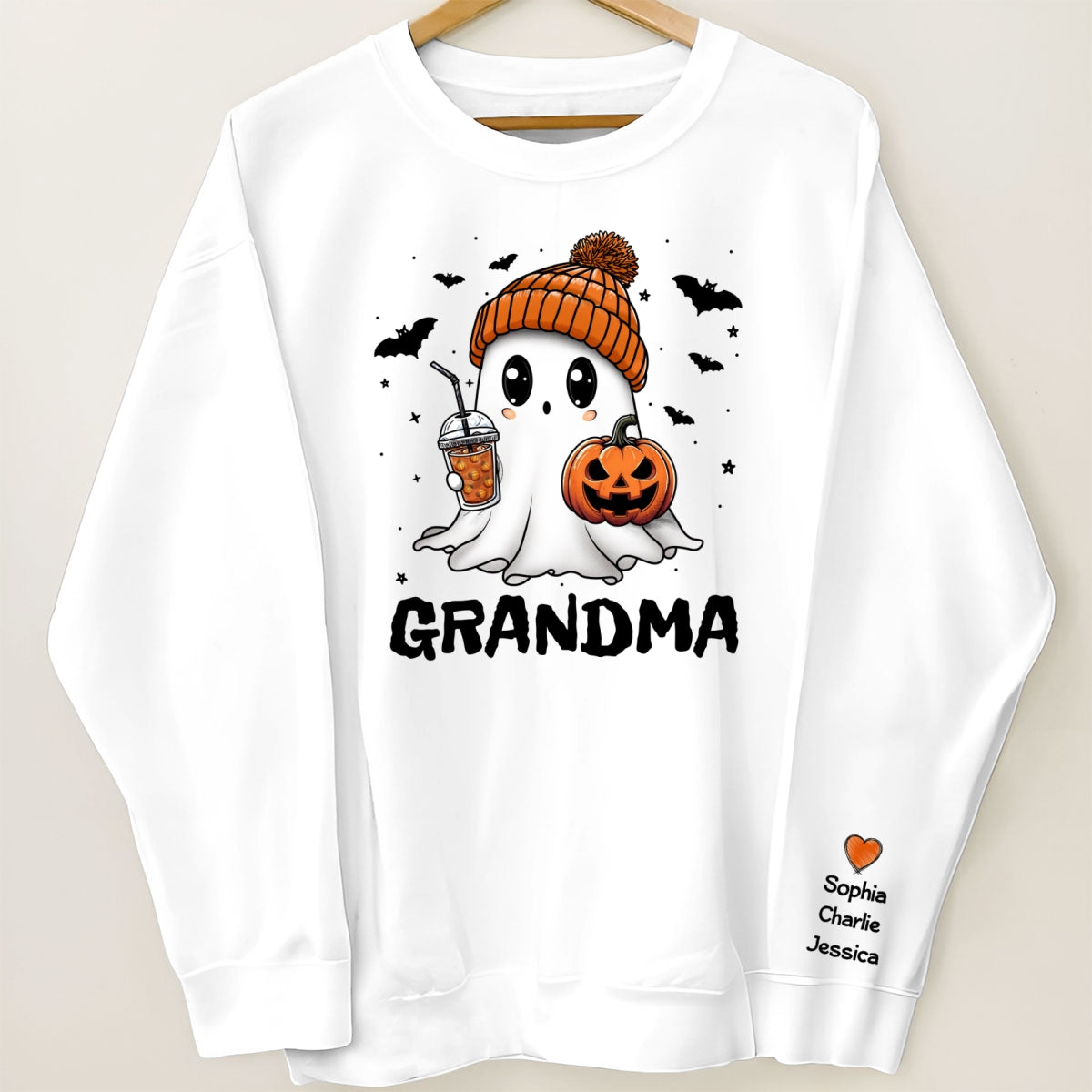 Fall Season Halloween Grandma Boo Personalized Sleeve Printed Sweatshirt, Gift For Grandma