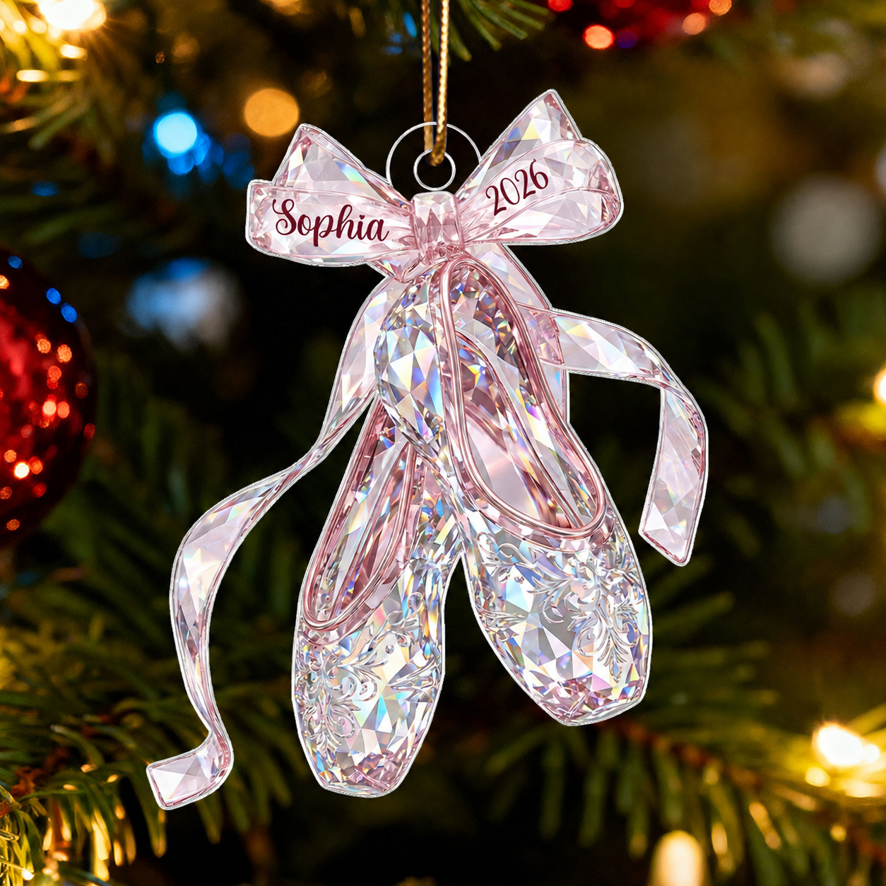 Ballet Shoes Crystal Effect - Personalized Acrylic Ornament - Unique Christmas Gift For Kid
