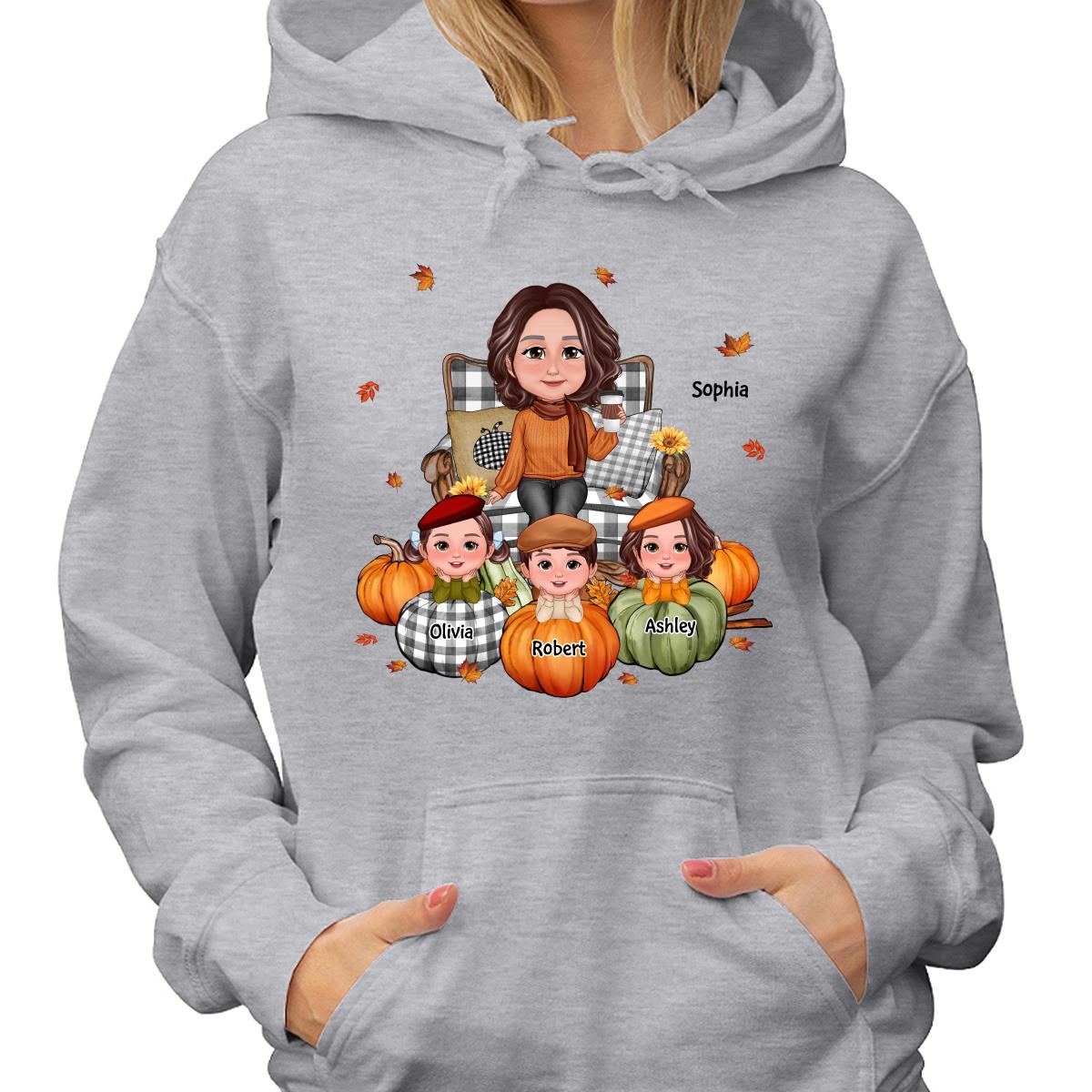 Fall Season Grandma And Kids Pumpkins Personalized Shirt