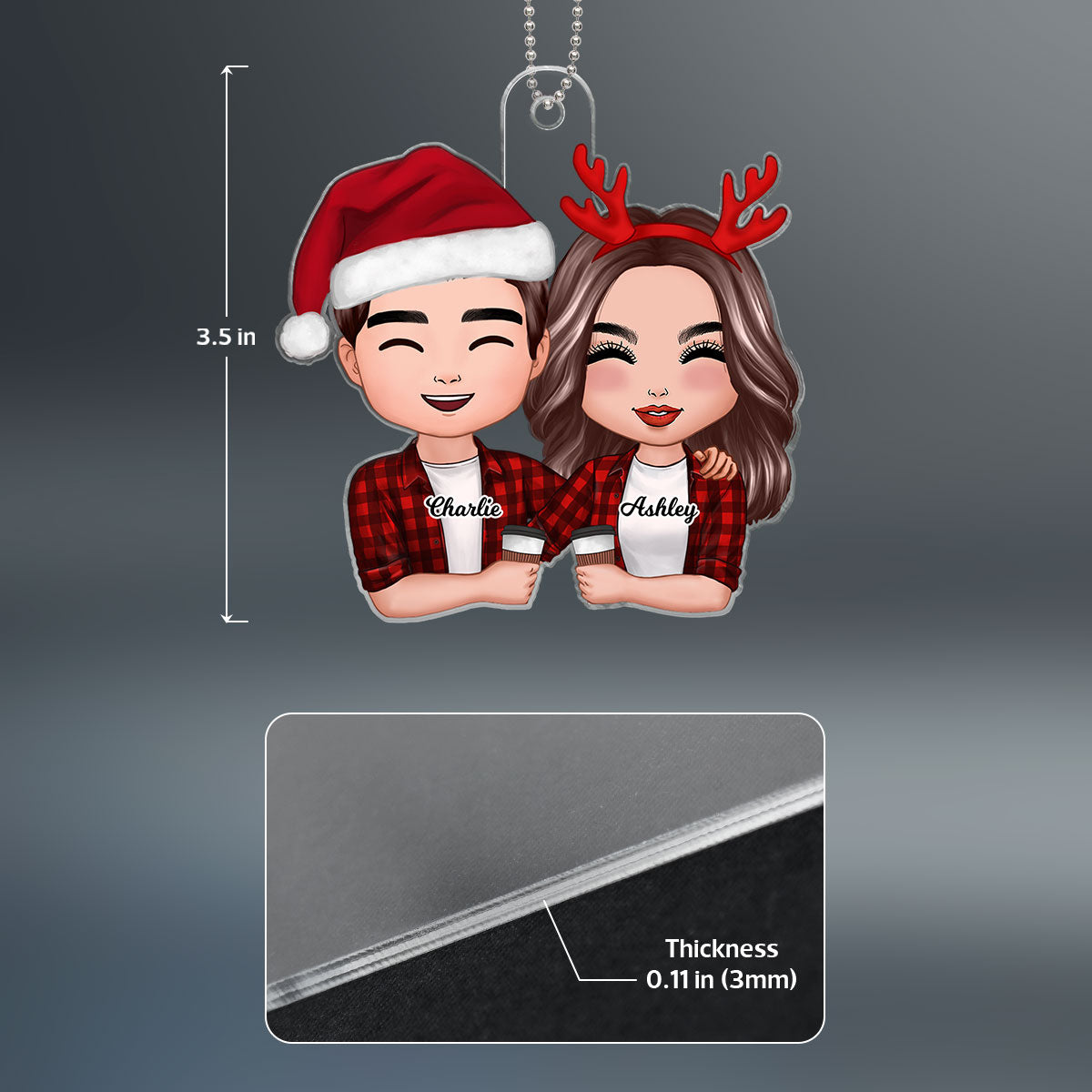 Doll Couple Hugging Holding Drinks Christmas Gift For Him For Her Personalized Acrylic Ornament