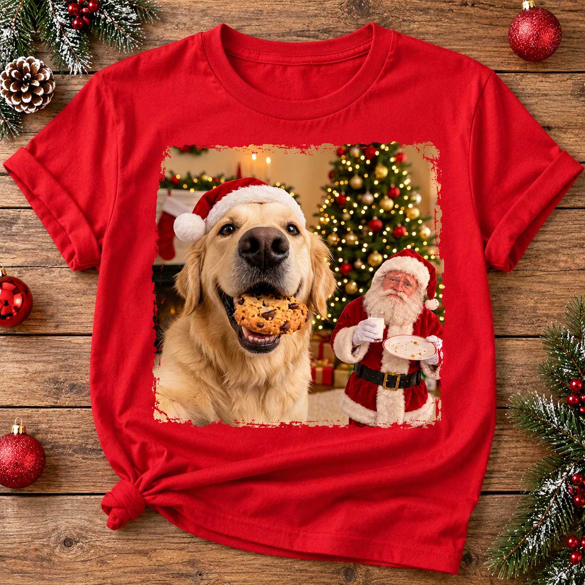 Dog Steal Cookie From Santa Upload Pet Photo - Personalized Shirt - Funny Gift For Dog Lovers