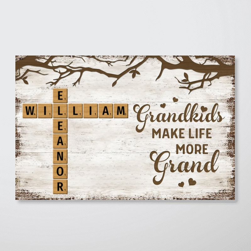 Grandkids Make Life More Grand Crossword Puzzle Art Personalized Poster, Christmas Gift for Grandma