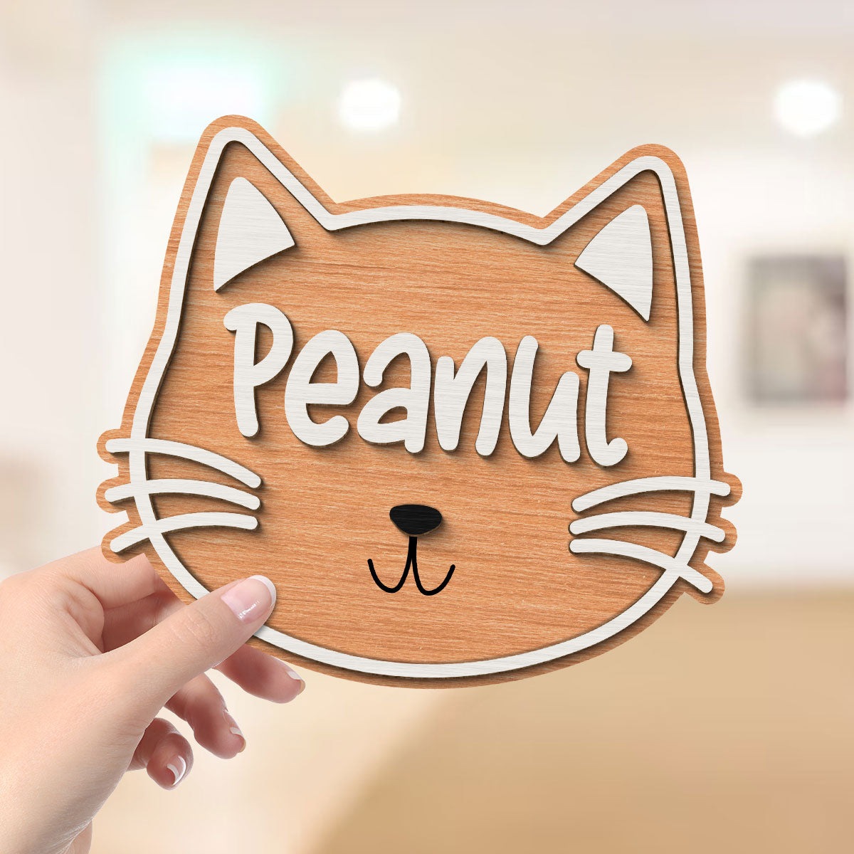 Cat Face Name Personalized 2-Layer Wooden Plaque