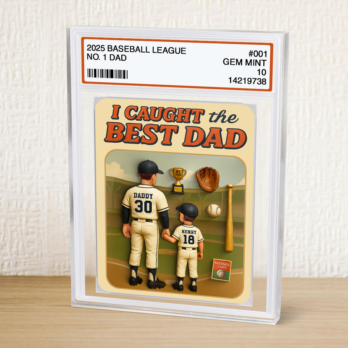 I Caught the Best Dad Baseball Trading Card Personalized Acrylic Block Plaque