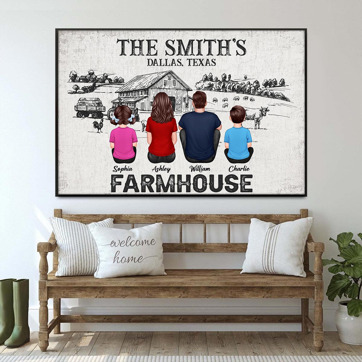 Farmhouse Sitting Couple Personalized Poster - Decor For Home, Living Room, Office, Entryway