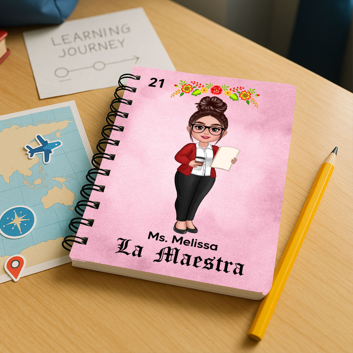 Teacher La Maestra Personalized Spiral Notebook Journal, Back To School Stationery